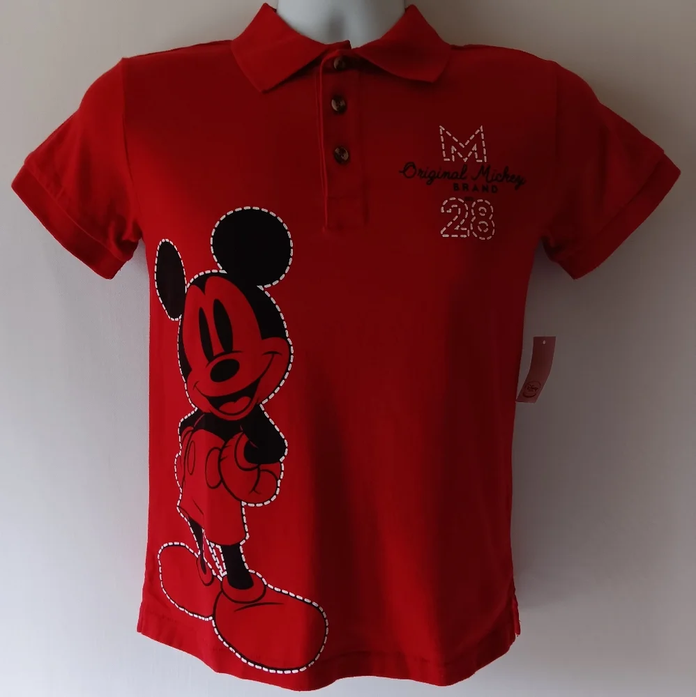 Disney Red Polo Shirt with Black Mickey Graphic